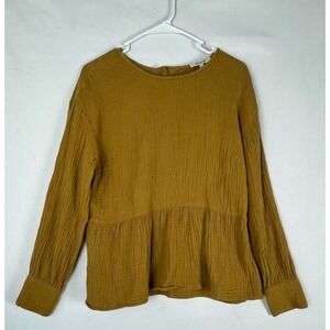 Madewell Lightspun Peplum Top Womens Small‎ Mustard Pullover Button Back Gauze